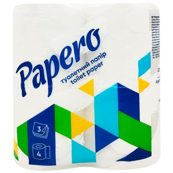 Papero Three-layer White Toilet Paper 4pcs - buy, prices for Supermarket "Kharkiv" - photo 1