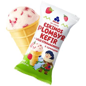 Морозиво Рудь Ескімос Пломбір-кефір з суницею 80г