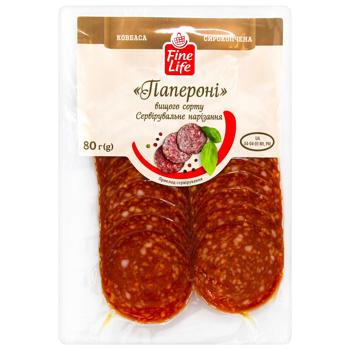 Ковбаса Fine Life Папероні сирокопчена вищий сорт нарізка 80г - купити, ціни на METRO - фото 1