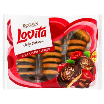 Печенье Roshen Lovita сдобное с желейной начинкой со вкусом какао-вишня 420г - купить, цены на Идеал - фото 1