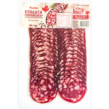 Auchan Ukrainian Raw-smoked Sausage of Highest Grade 80g - buy, prices for COSMOS - photo 1