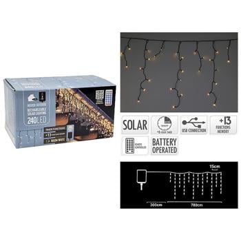 Koopman Solar-Powered Electric Garland 240 LED 6m 15x300x780cm Warm White