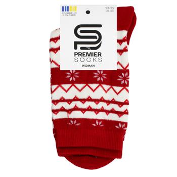 Шкарпетки жіночі Premier Socks візерунок махрові р.23-25 червоний з білим