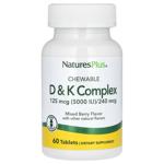 Витамины Д3 и K2 Natures Plus D & K Complex со вкусом ягод 60 жевательных таблеток