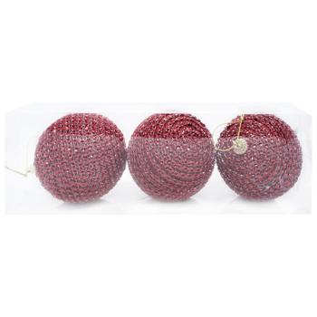 Red Christmas Ball with Pebbles 8cm 3pcs