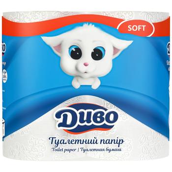 Туалетний папір Диво Soft 2-шаровий білий целюлозний 4шт - купити, ціни на Ідеал - фото 1