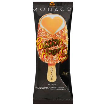 Мороженое Три Ведмеді Monaco Passion Heart Кокос-манго в глазури 70г - купить, цены на КОСМОС - фото 1