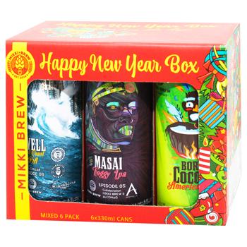 Набір пива Mikki Brew Happy New Year Box нефільтроване 0,33л х 6шт - купити, ціни на Auchan - фото 1