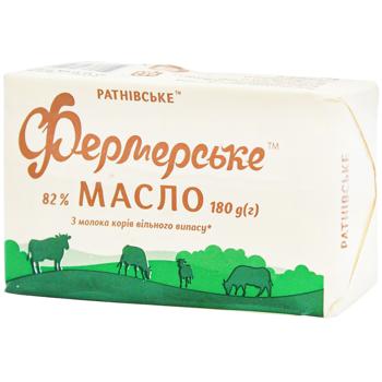 Масло Ратнівське Фермерське солодковершкове 82% 180г - купити, ціни на Auchan - фото 1
