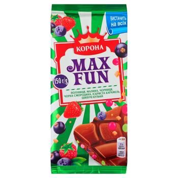 Шоколад молочний Корона Max Fun з полуницею малиною чорницею чорною смородиною вибуховою карамеллю та шипучими кульками 150г - купити, ціни на Cупермаркет "Харків" - фото 2