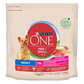 Корм сухий Purina ONE MINI Adult з яловичиною та рисом для собак дрібних порід 1,5кг - купити, ціни на MasterZoo - фото 1