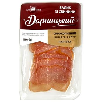 Балик Eurogroup Дарницький сирокопчений нарізаний вищий сорт 80г - купити, ціни на КОСМОС - фото 1