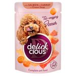 Корм влажный Delickcious Полоски с лососем и морковью для собак 85г