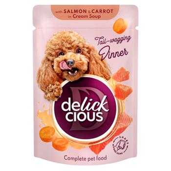 Корм влажный Delickcious Полоски с лососем и морковью для собак 85г - купить, цены на MasterZoo - фото 1
