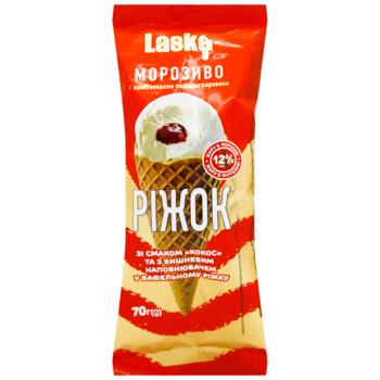 Морозиво Laska зі смаком кокоса та з вишневим наповнювачем 70г - купити, ціни на ЕКО Маркет - фото 1