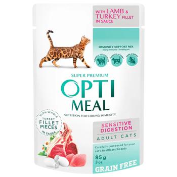 Optimeal Wet Food with Lamb and Turkey for Adult Cats with Sensitive Digestion 3+1pcs x 85g - buy, prices for MasterZoo - photo 2