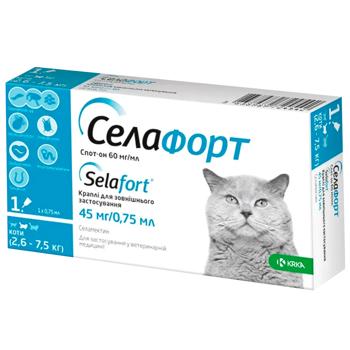 Краплі на холку для котів KRKA Селафорт Спот-Он від 2,6 до 7,5 кг, 1 шт - купити, ціни на MasterZoo - фото 1