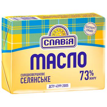 Масло Славія Селянське солодковершкове 73% 180г - купити, ціни на Таврія В - фото 1