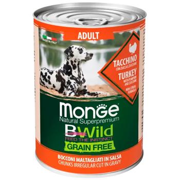 Корм вологий Monge Bwild Grain Free з індичкою, гарбузом та цукіні для собак всіх порід 400г - купити, ціни на MasterZoo - фото 1