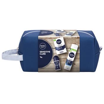 Nivea Men Sensitive Shaving Gel 200ml + Nivea Men Sensitive Aftershave Balm 100ml + Nivea Men Cool Kick Roll-on Antiperspirant 50ml + Cosmetic Bag Gift Set - buy, prices for MegaMarket - photo 1