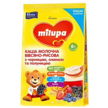 Каша Milupa молочна вівсяно-рисова з чорницею ожиною та полуницею 210г - купити, ціни на КОСМОС - фото 1