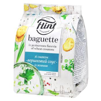 Сухарики Flint Baguette пшеничные со вкусом сливочного соуса с зеленю 100г - купить, цены на Идеал - фото 1