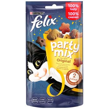 Лакомство для кошек Felix Party Mix Original с курицей, печенью и индейкой 60г - купить, цены на MasterZoo - фото 1