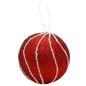 Украшение Шар ёлочный красный с бисерной лентой вертикальный 10см - купить, цены на МегаМаркет - фото 1