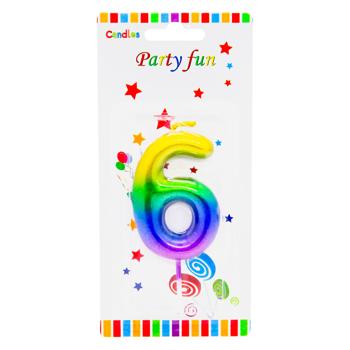 Свічка для торту Party Fun Цифра 6 кольорова - купити, ціни на КОСМОС - фото 1