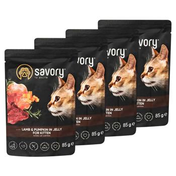 Набір корму для кошенят Savory Kitten pouch 3+1 шт х 85 г - ягня та гарбуз - купити, ціни на - фото 4