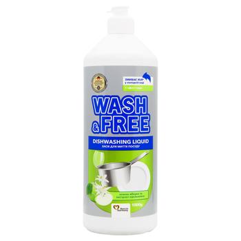 Засіб для миття посуду Wash&Free Зелене яблуко та екстракт едельвейса 1л