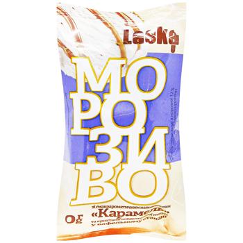 Морозиво Laska з крихтами кондитерської глазурі та наповнювачем Карамель 70г - купити, ціни на Таврія В - фото 1