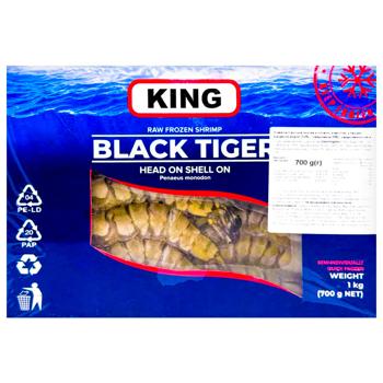 King Frozen Black Tiger Shrimp Head on Shell on 16/20 1kg