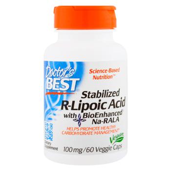 R-ліпоєва кислота, R-Lipoic Acid, Doctor's Best, з біопосиленням Na-RALA, 100 мг, 60 капсул