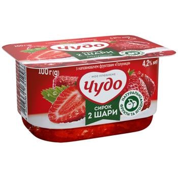 Chudo Strawberry Two-layer Curd Dessert 4.2% 100g - buy, prices for COSMOS - photo 1