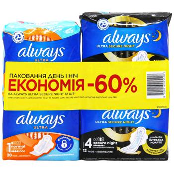 Always Ultra Normal 20pcs and Secure Night 12pcs Pad Set - buy, prices for - photo 3