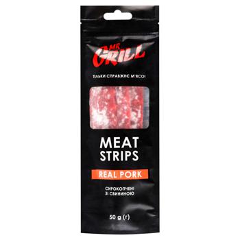 Mr.Grill Meat Strips Real Pork Raw Smoked Sausages 50g - buy, prices for Vostorg - photo 1