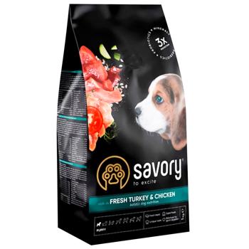 Savory Набір Puppy сухий корм для цуценят 1 кг - індичка та курка + Puppy Turkey Coins ласощі 100 г - індичка та курка - купить, цены на MasterZoo - фото 2