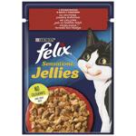 Корм Felix Sensations Jellies С говядиной в желе с томатами для взрослых котов 100г