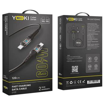 Yoki Cyber Type-C to Type-C Black Cable 60W 1.2m YK-CY23 - buy, prices for COSMOS - photo 1