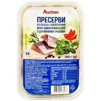 Сельдь Auchan филе-кусочки с душистыми травами в масле 500г - купить, цены на Auchan - фото 1