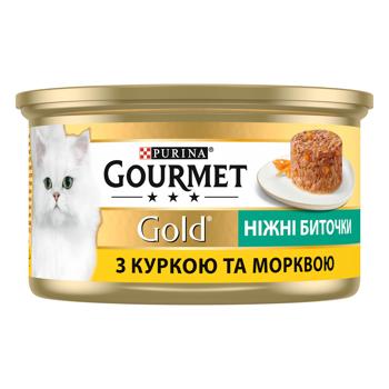 Корм влажный Gourmet Gold Нежные биточки с курицей и морковью для кошек 85г - купить, цены на КОСМОС - фото 3