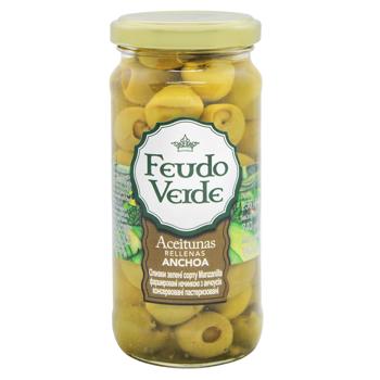 Оливки зеленые Feudo Verde Manzanilla фаршированнные анчоусами 240г