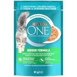 Корм вологий Purina One Indoor з тунцем та зеленою квасолею для котів 85г