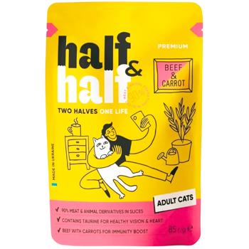 Корм влажный Half&Half Premium с говядиной и морковью в желе для взрослых котов 85г - купить, цены на MasterZoo - фото 1