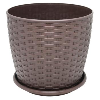 Горщик для квітів Алеана Ротанг пластиковий з підставкою темно-коричневий 20х18см - купити, ціни на NOVUS - фото 1