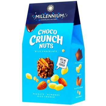 Конфеты Millennium Choco Crunch Nuts с арахисом миндалем и рисовыми шариками в молочном шоколаде 100г - купить, цены на ЕКО Маркет - фото 1