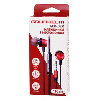 Grunhelm GEP02R Red Wired Headphones with Microphone 1.2m