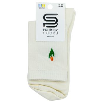 Шкарпетки Premier Socks жіночі класичні в рубчик з вишивкою квітка р.23-25 молочний - купити, ціни на Чудо Маркет - фото 1