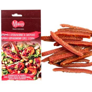 Ласощі для собак Mavsy Refined jerky 100 г -  карпаччо з кролика - купить, цены на MasterZoo - фото 2